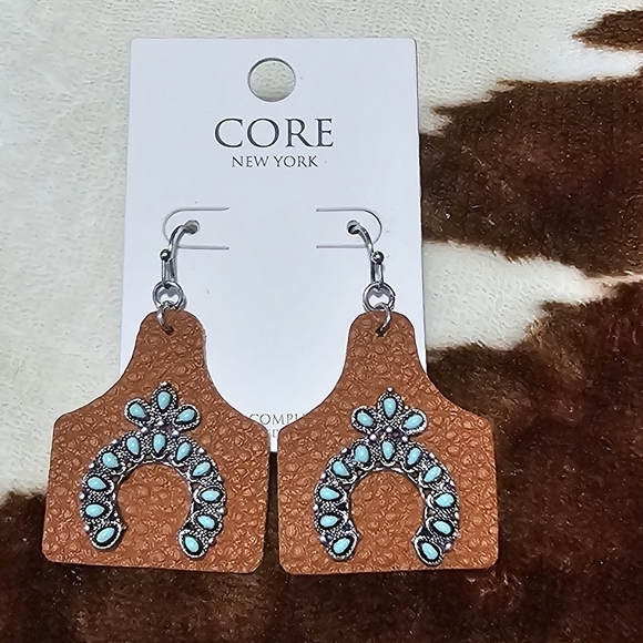 Cow tag earrings with stones - NWT - Picture 1 of 3